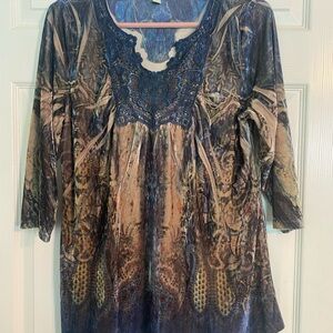 Live and Let Live Artistic Blue and Brown Tunic